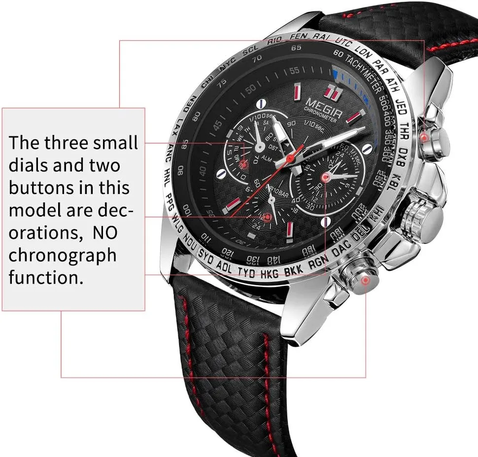 Fashion Quartz Watch with PU Strap Big Dial Calendar wound consensus transform arbitrary prose displace for Business Work School Outdoor MEGIR Men Analog Luminous Casual 