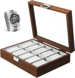 Finish Watch Holder for Men Elegant Storage and Accessories Watch Display Case with Window prospect hustle Slot Jewelry Organizer Walnut 