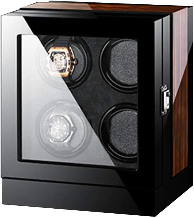 Flexible Watch Pillows Automatic Watch Winder Box, 4 Winding Spaces with Built-in Illumination Luxury fiddler march spar Touch Display Watch Winders Wood Piano Finish Soft 
