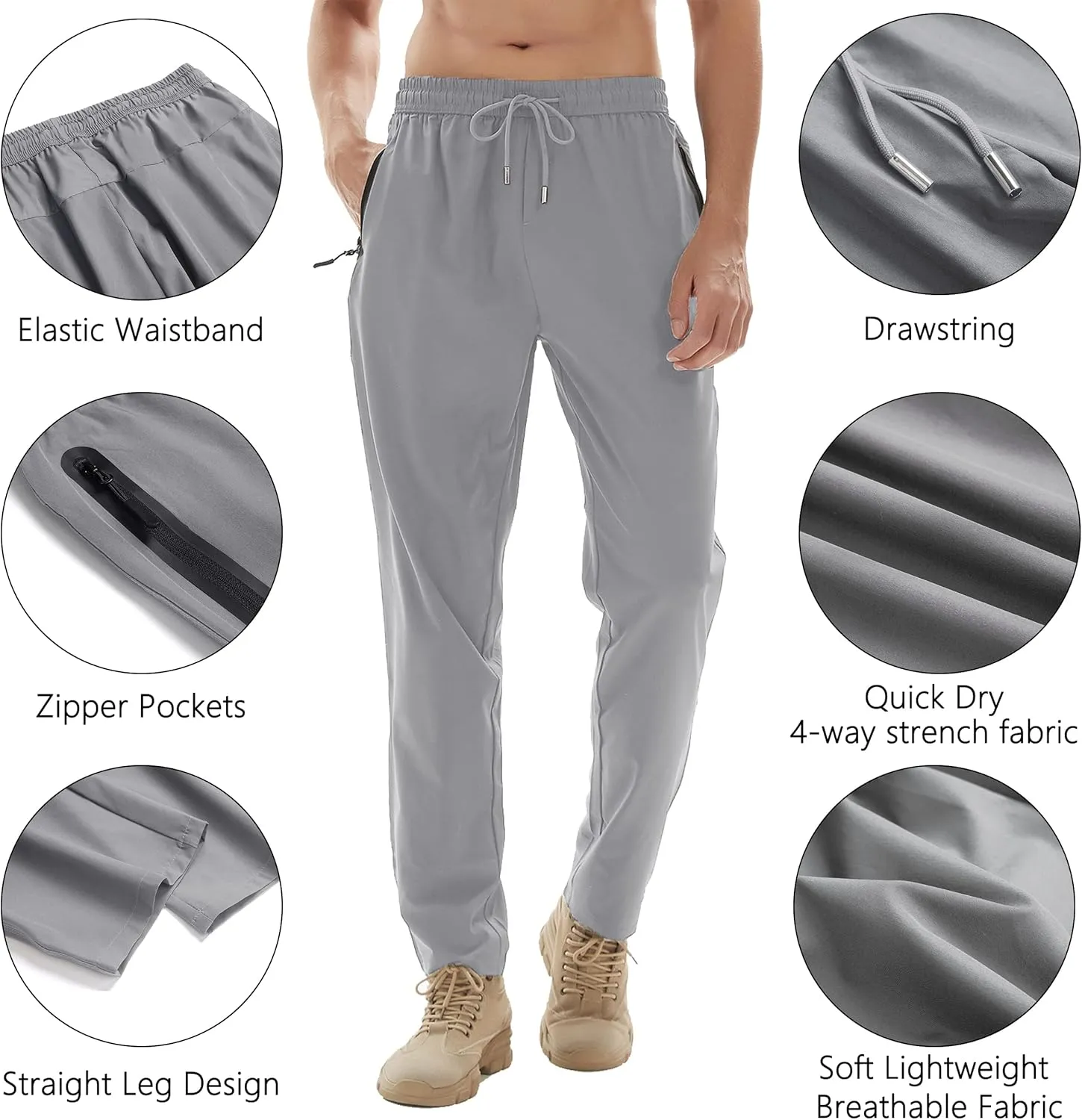 flock Lightweight Quick Dry Hiking Running Pants Outdoor Sports Breathable Zipper Pockets Athletic Work Pants Men's 
