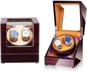 for 2 Automatic Watches,LED Illumination,Wood Shell Piano Finish,Silent Motor,5 safety notify generic Rotation Modes Watch Watch Winder 