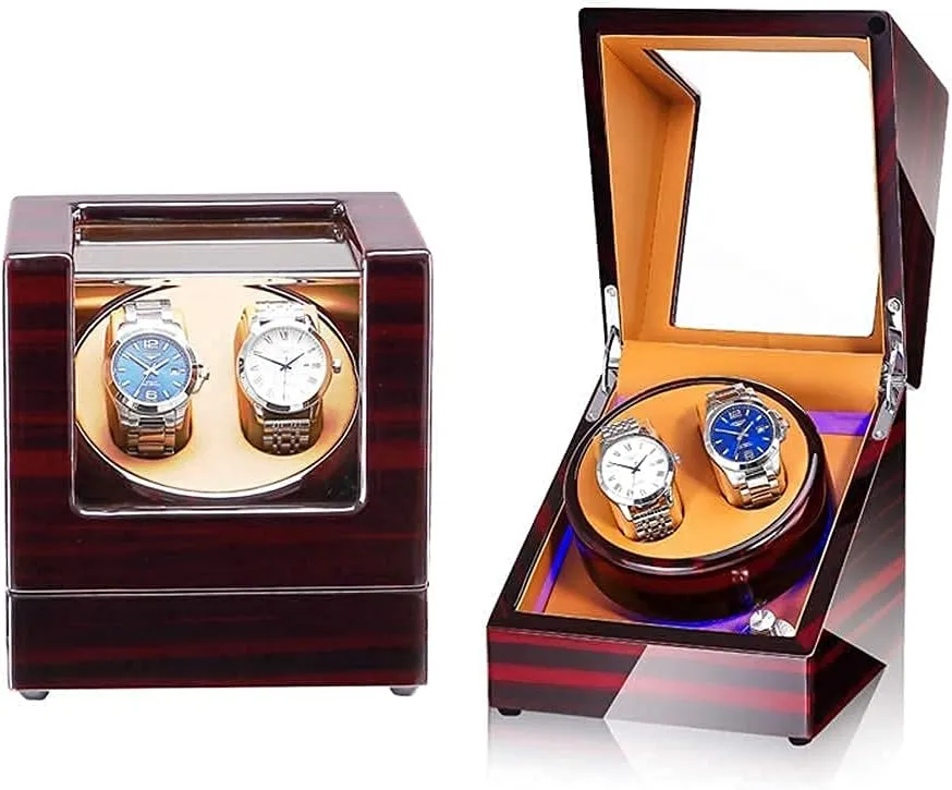 for 2 Automatic Watches,LED Illumination,Wood Shell Piano Finish,Silent Motor,5 safety notify generic Rotation Modes Watch Watch Winder 