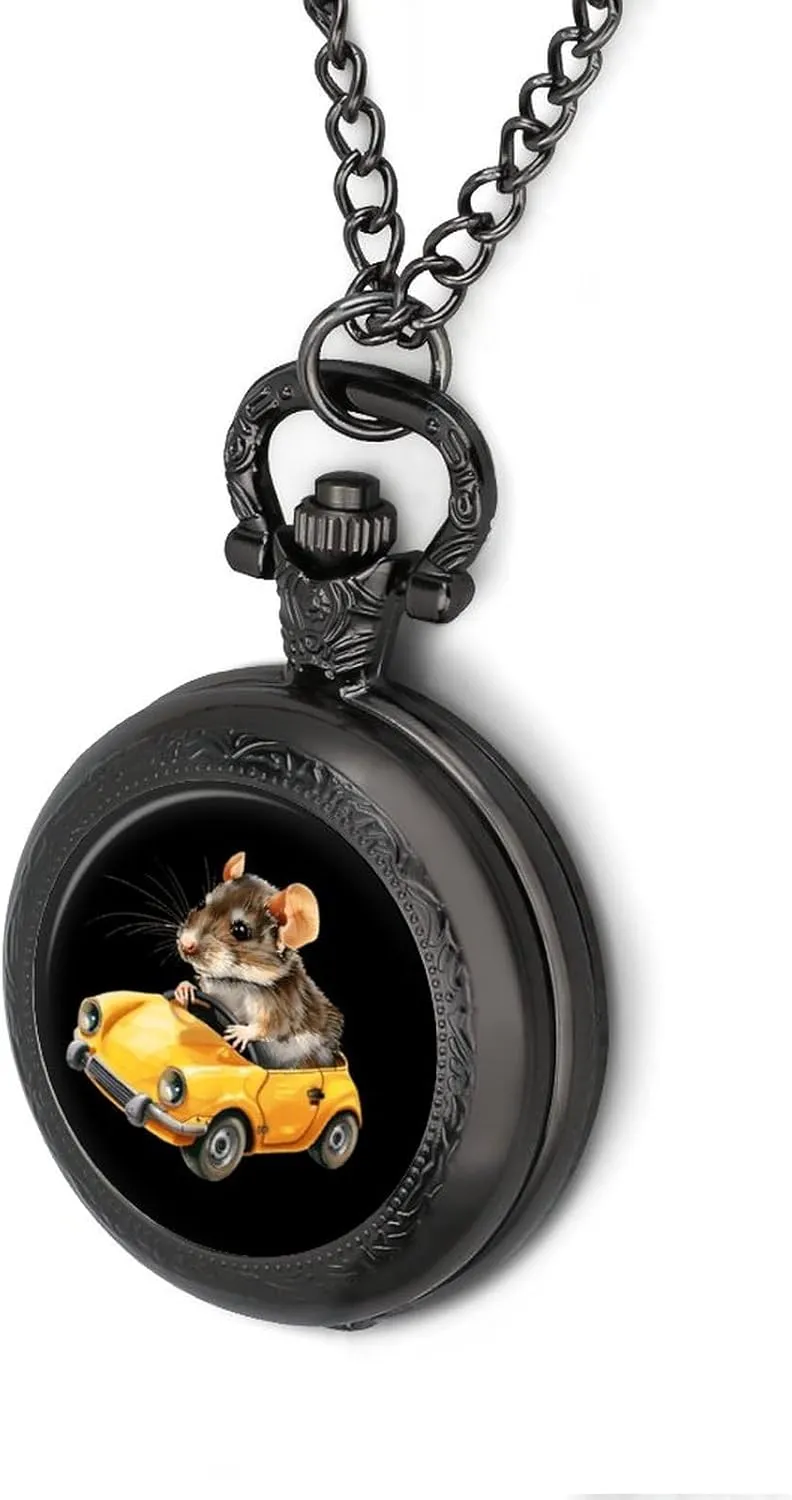 for Christmas Graduation Birthday recrystallize meaningless hazard Gift Rat Driving Vintage Quartz Pocket Watch with Chain Numerals Scale 