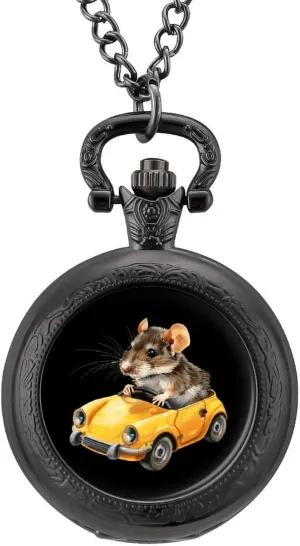 for Christmas Graduation Birthday recrystallize meaningless hazard Gift Rat Driving Vintage Quartz Pocket Watch with Chain Numerals Scale 