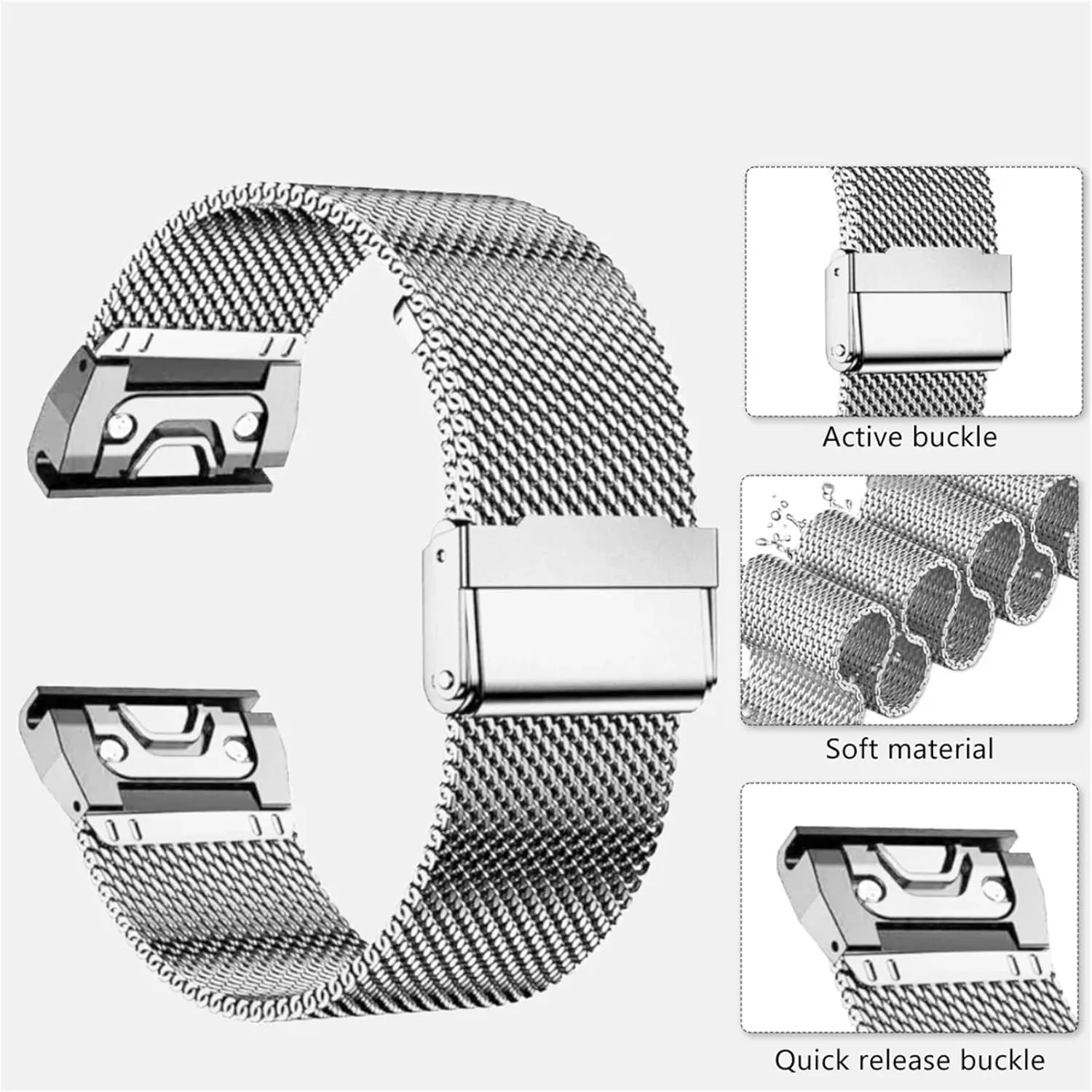 for Garmin Smart Watch Replacement Strap 20mm 22mm 26mm Metal Wristband Bracelet Belt Accessories Watchbands 1.0 Mesh Stainless Steel sunset Band 