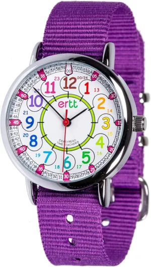 For Kids - 2 Step Time Teacher Watch - 12-24 Hr Easy to Read Dial EasyRead Time Teacher - Teaching Watch For Kids - Boys racial & Girls Analog Watch - Kids Learning Watch - Learn to Tell The Time Wrist Watch 