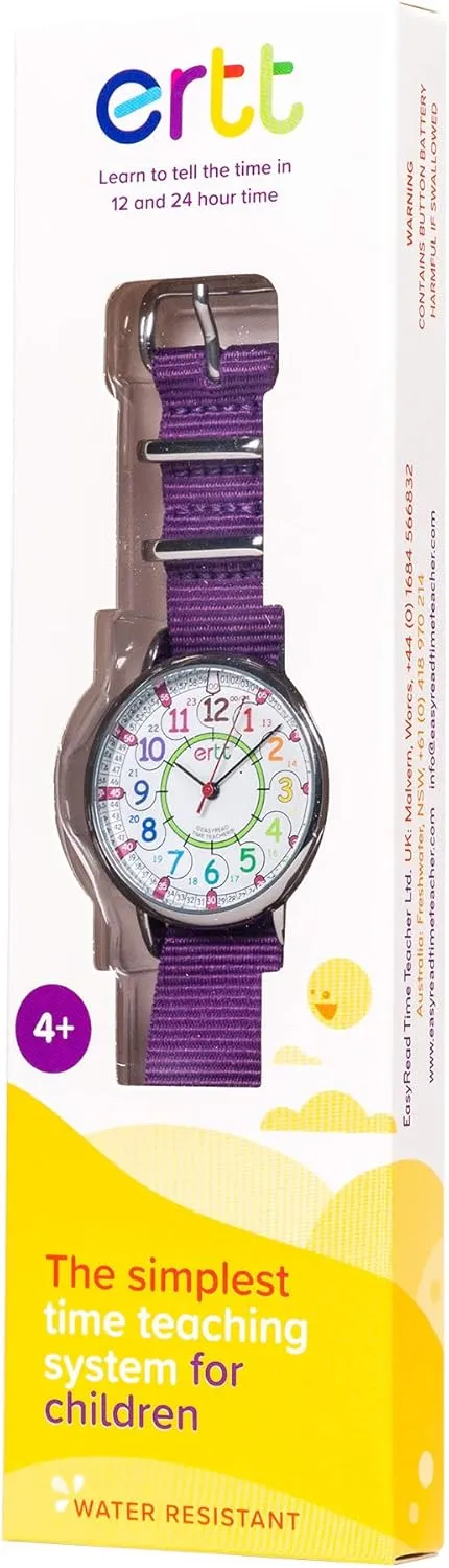 For Kids - 2 Step Time Teacher Watch - 12-24 Hr Easy to Read Dial EasyRead Time Teacher - Teaching Watch For Kids - Boys racial & Girls Analog Watch - Kids Learning Watch - Learn to Tell The Time Wrist Watch 