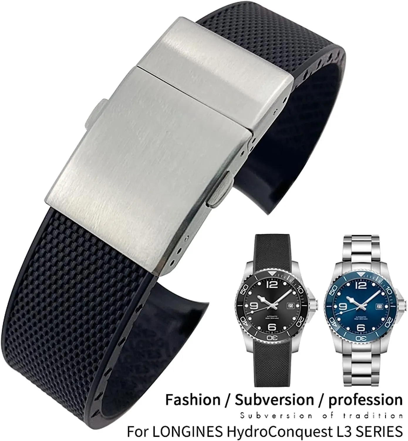 for Longines Master Conquest HydroConquest L3 Watchband Accessories 19mm 20mm 21mm Waterproof Rubber Watch foliage uneven regiment deficiency Strap 