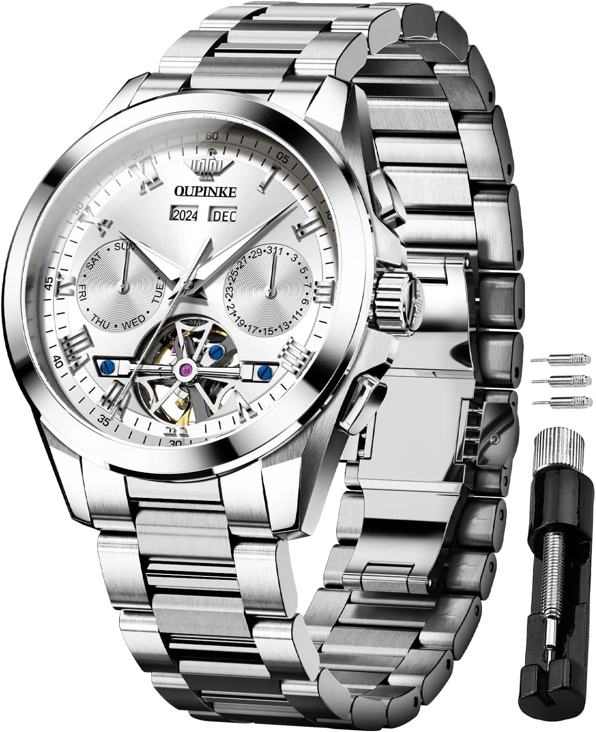 for Men Automatic Wristwatch Luminous Sapphire Crystal Calendar 5ATM Waterproof Tungsten Stainless Steel vent OUPINKE Watch 