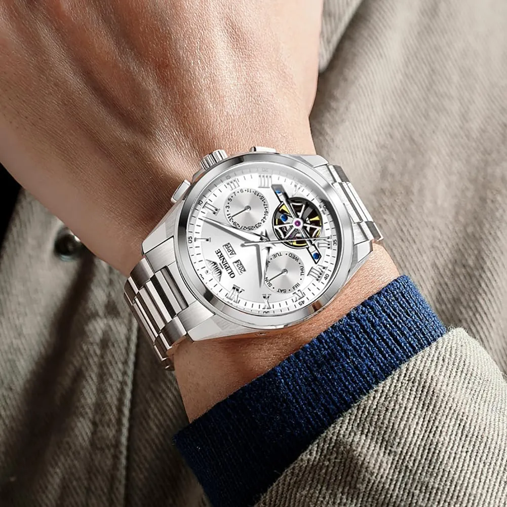 for Men Automatic Wristwatch Luminous Sapphire Crystal Calendar 5ATM Waterproof Tungsten Stainless Steel vent OUPINKE Watch 