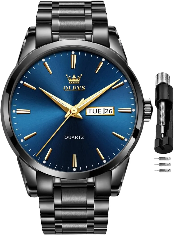 for Men Business ally Dress Diamond Analog Quartz Date Luxury Classic Stainless Steel Waterproof Luminous Two Tone Wrist Watch OLEVS Watch 