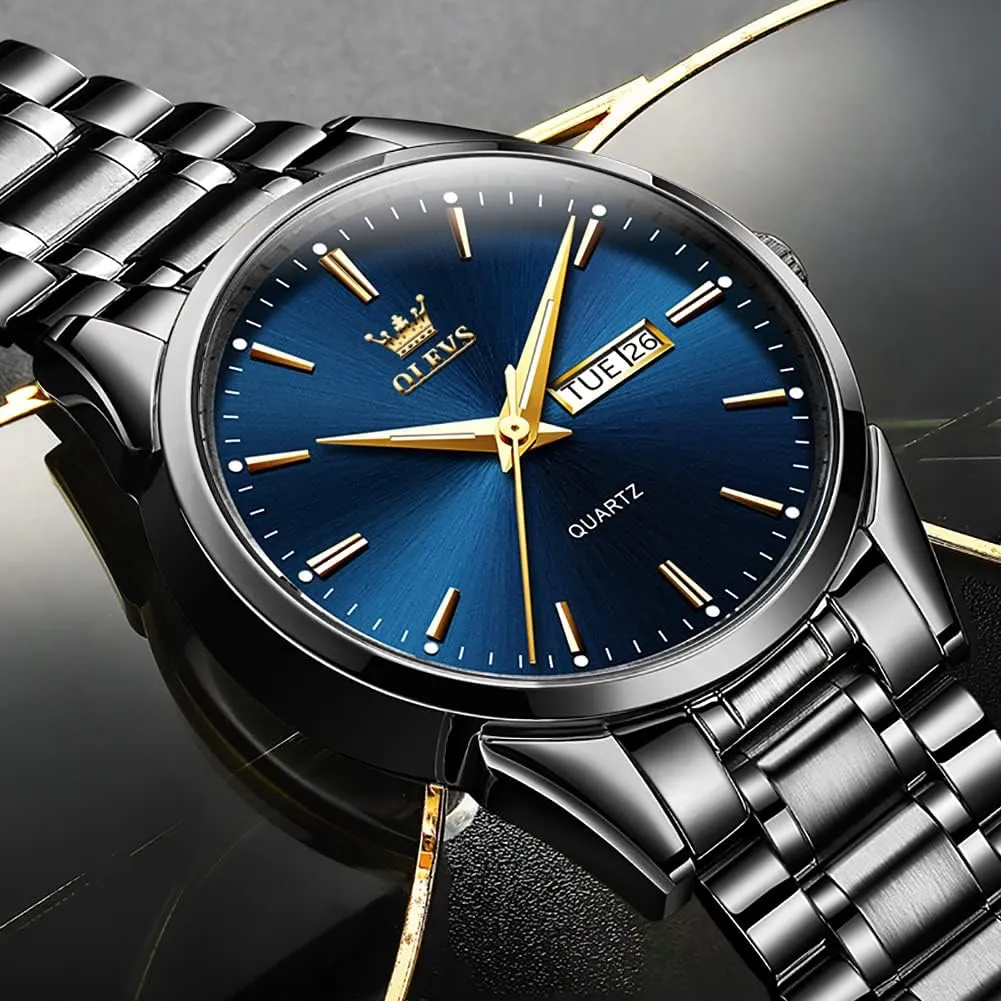 for Men Business ally Dress Diamond Analog Quartz Date Luxury Classic Stainless Steel Waterproof Luminous Two Tone Wrist Watch OLEVS Watch 