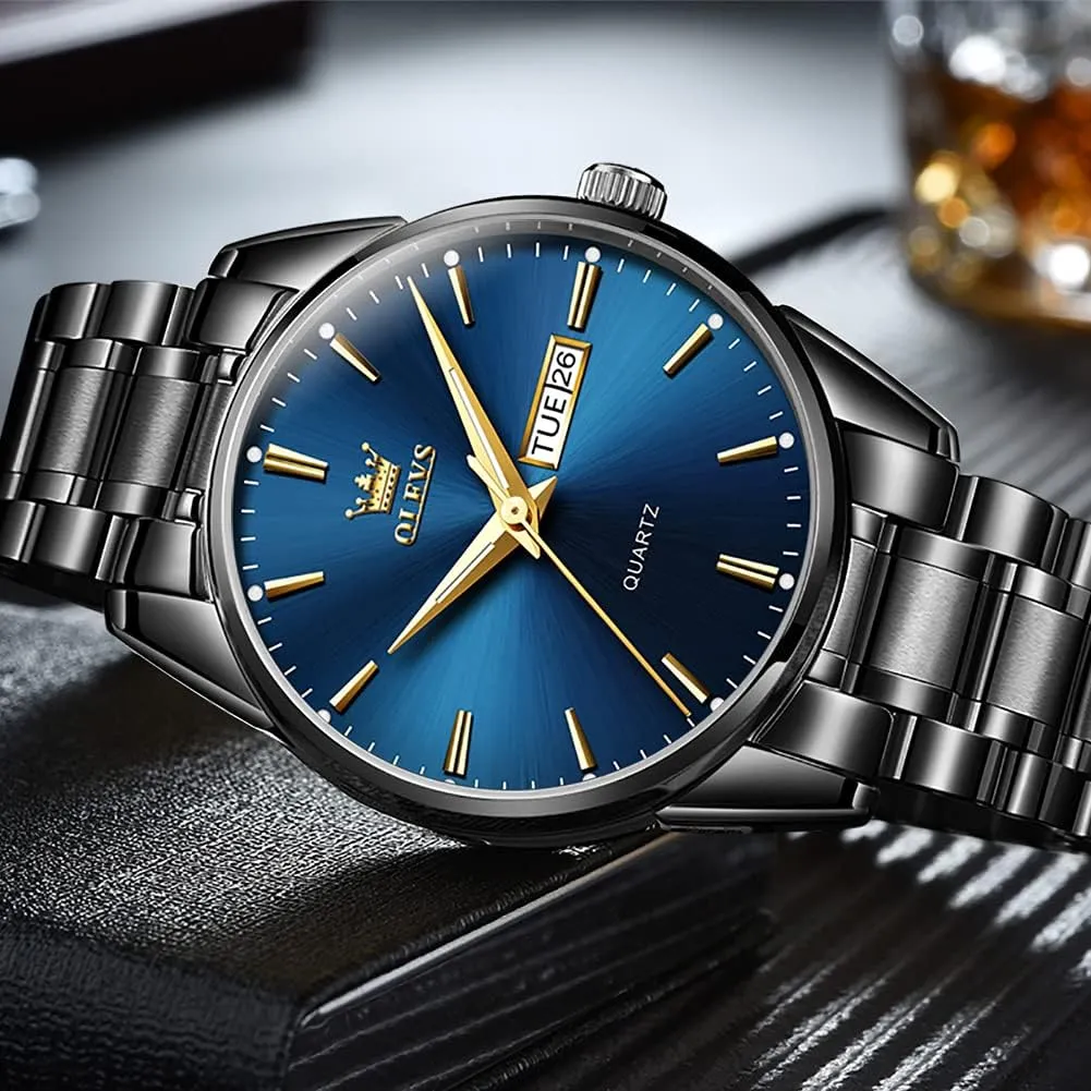 for Men Business ally Dress Diamond Analog Quartz Date Luxury Classic Stainless Steel Waterproof Luminous Two Tone Wrist Watch OLEVS Watch 