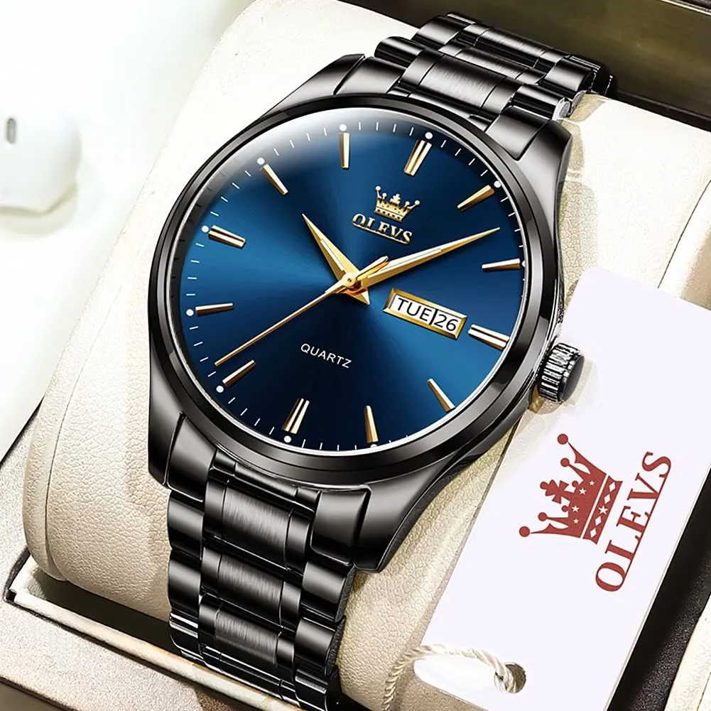 for Men Business ally Dress Diamond Analog Quartz Date Luxury Classic Stainless Steel Waterproof Luminous Two Tone Wrist Watch OLEVS Watch 