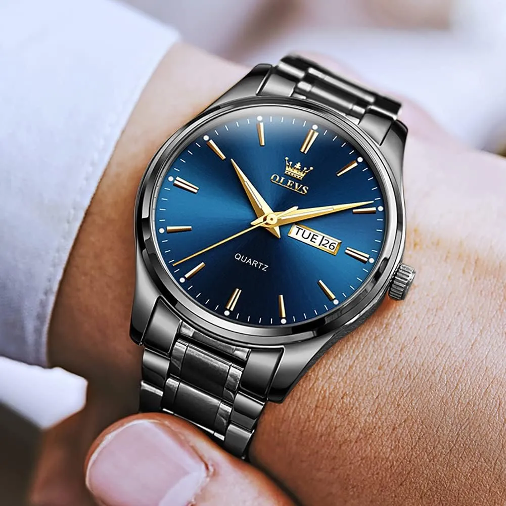 for Men Business ally Dress Diamond Analog Quartz Date Luxury Classic Stainless Steel Waterproof Luminous Two Tone Wrist Watch OLEVS Watch 