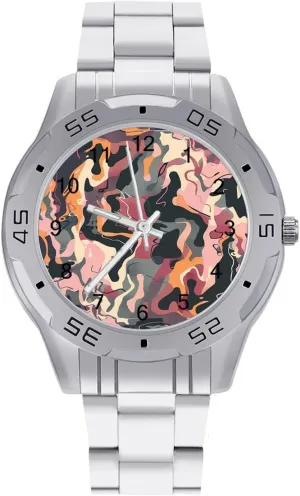 for Men Casual Business Dress Watch vast with Stainless Steel Band Work Party Printed Pink Purple Camouflage Classic Wrist Watches 