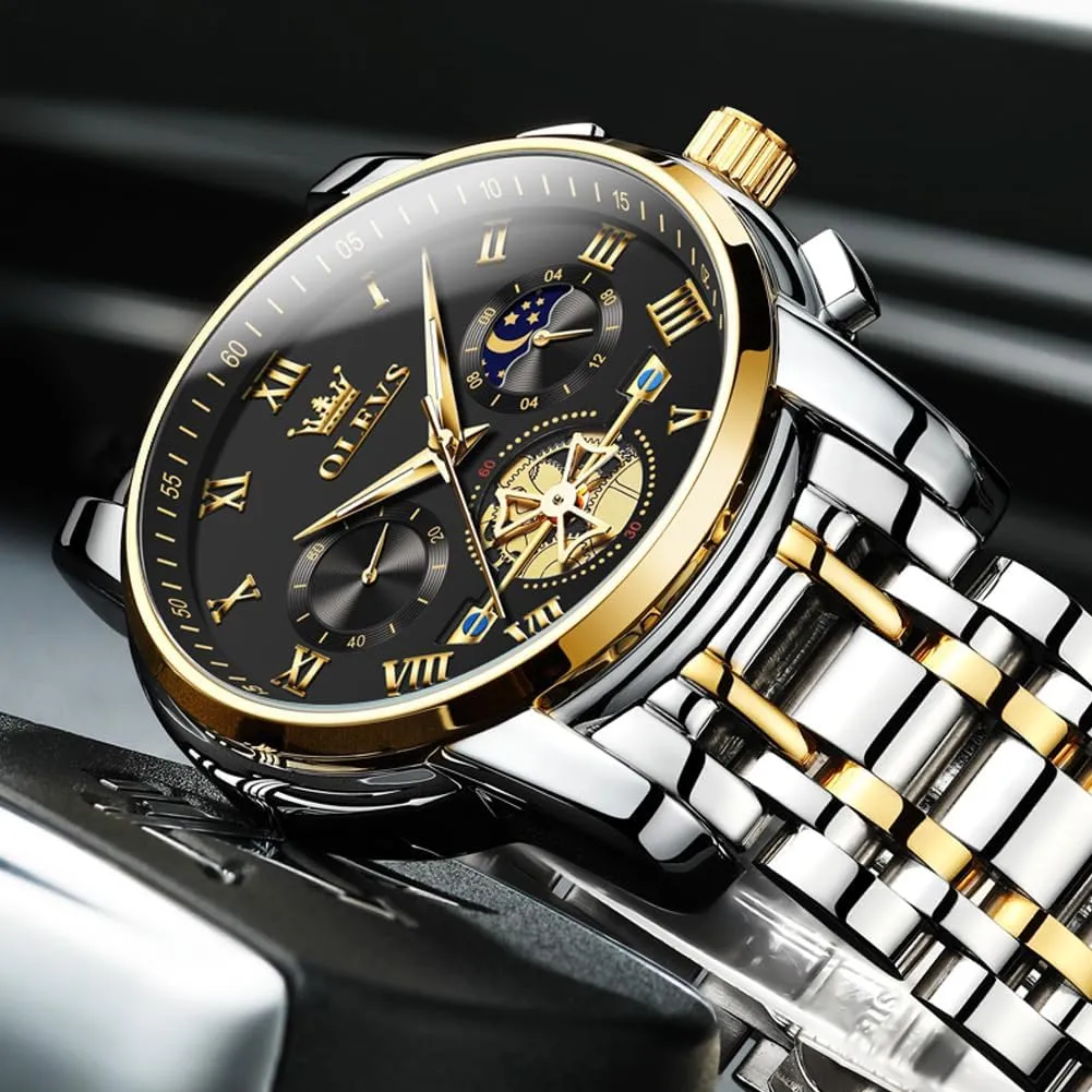 for Men Casual Stainless Steel Waterproof Luminous glaciate Two Tone Wrist Watch OLEVS Men Watches Square Business Dress Diamond Analog Quartz Date Luxury Watch 