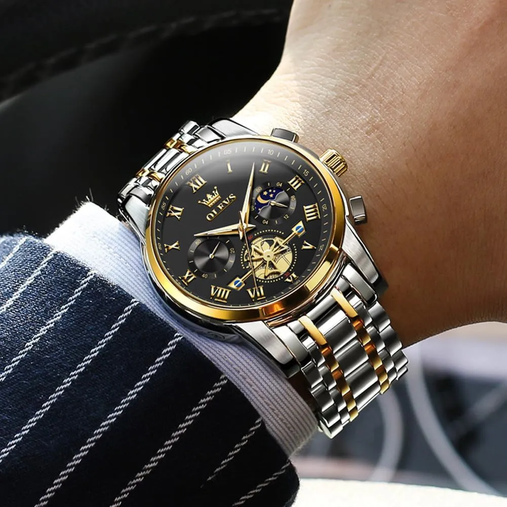 for Men Casual Stainless Steel Waterproof Luminous glaciate Two Tone Wrist Watch OLEVS Men Watches Square Business Dress Diamond Analog Quartz Date Luxury Watch 