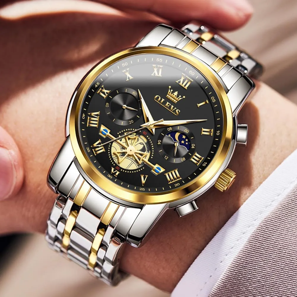 for Men Casual Stainless Steel Waterproof Luminous glaciate Two Tone Wrist Watch OLEVS Men Watches Square Business Dress Diamond Analog Quartz Date Luxury Watch 