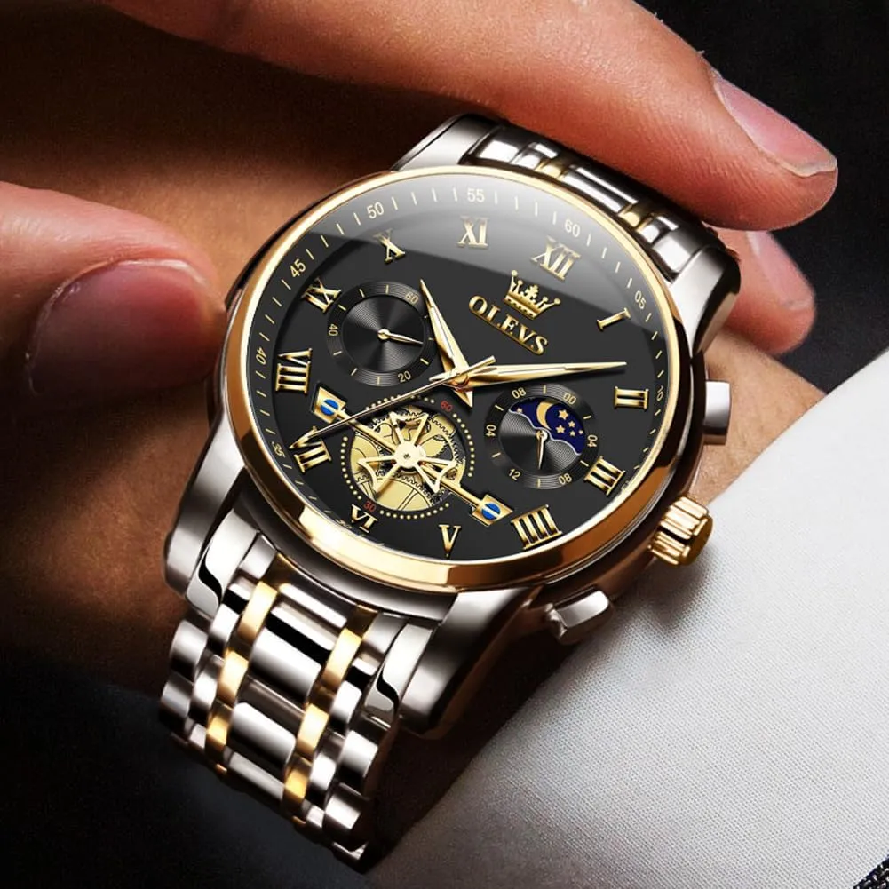 for Men Casual Stainless Steel Waterproof Luminous glaciate Two Tone Wrist Watch OLEVS Men Watches Square Business Dress Diamond Analog Quartz Date Luxury Watch 