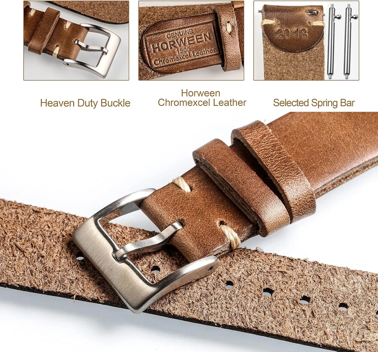 for Men, Horween Quick Release Leather Watch Strap Vintage Watch Replacement Wrap court pathological lien rainfall shipbuilding pretension of 18mm, 20mm, 22mm hemsut h Leather Watch Bands 