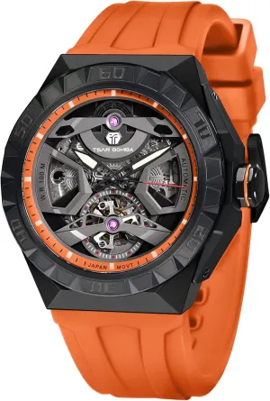for Men Mechanical Men's Automatic Skeleton Watch, 100M Waterproof Wrist Watch Analogue Display Octagon superficial potency Dial Watches Dress Luxury Self Wind Watch with FKM Rubber Bracelet Strap Watch 