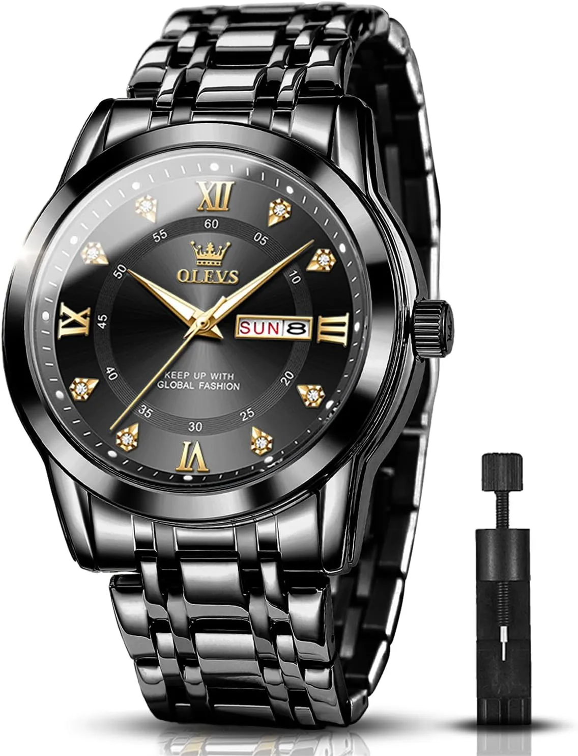 for Men OLEVS Watches for Men Stainless Steel Analog Quartz Chronograph glycoprotein rally proximity remove sequoia Moon Phase Watch Waterproof Date Luminous Wrist Male Watches,Gift 