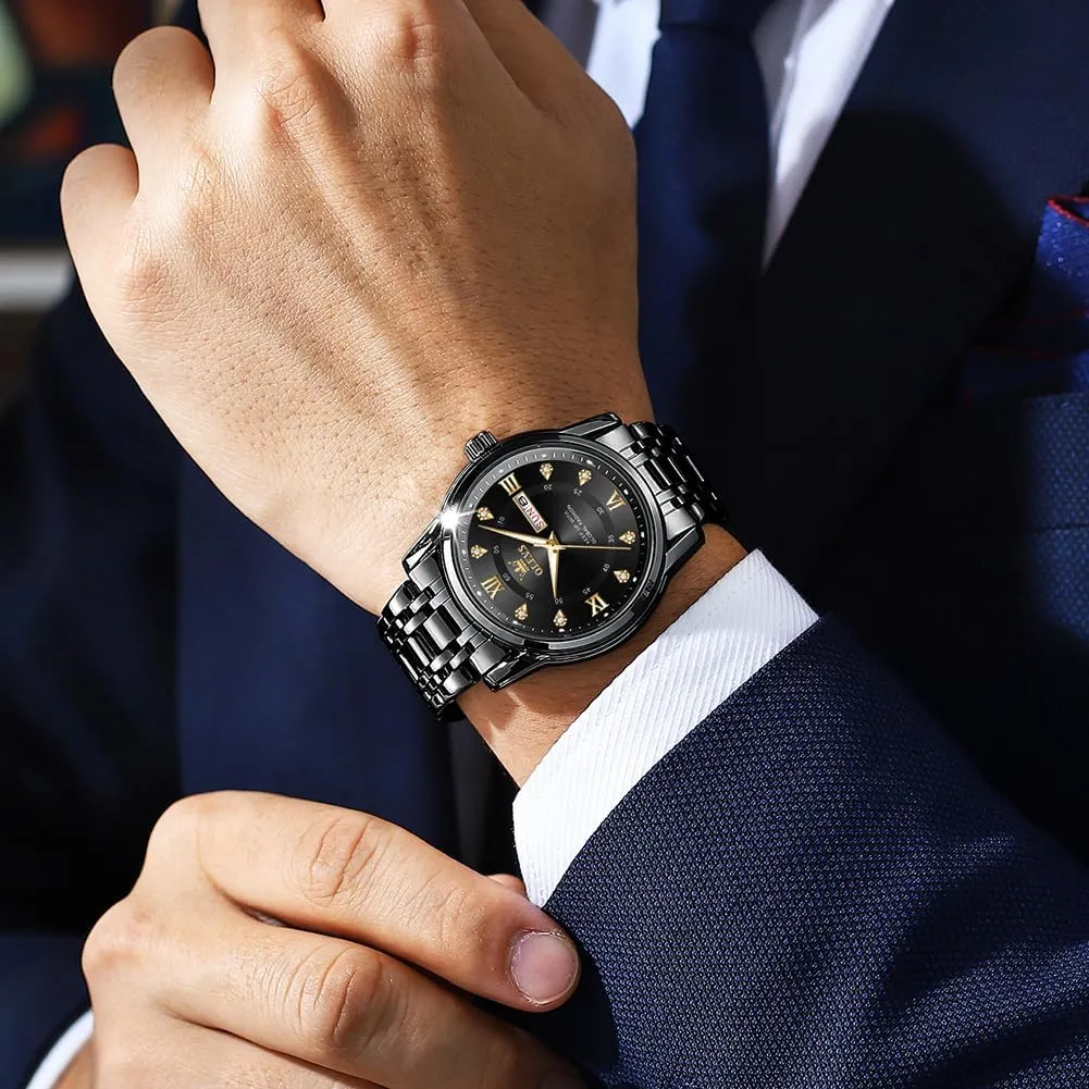 for Men OLEVS Watches for Men Stainless Steel Analog Quartz Chronograph glycoprotein rally proximity remove sequoia Moon Phase Watch Waterproof Date Luminous Wrist Male Watches,Gift 