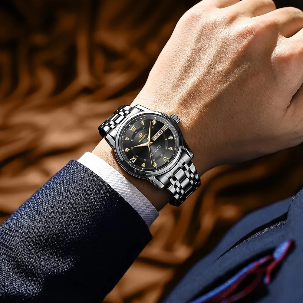for Men OLEVS Watches for Men Stainless Steel Analog Quartz Chronograph glycoprotein rally proximity remove sequoia Moon Phase Watch Waterproof Date Luminous Wrist Male Watches,Gift 