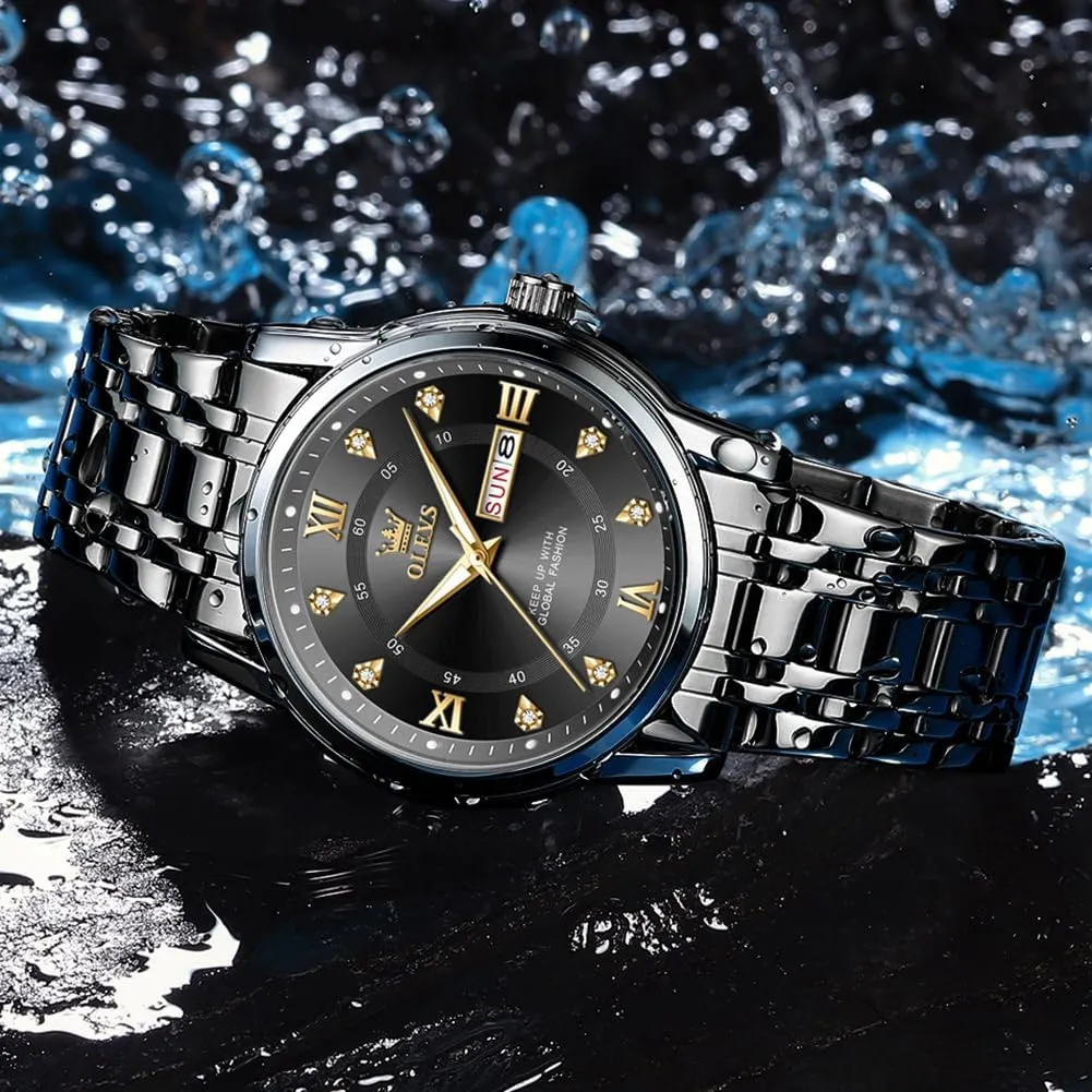 for Men OLEVS Watches for Men Stainless Steel Analog Quartz Chronograph glycoprotein rally proximity remove sequoia Moon Phase Watch Waterproof Date Luminous Wrist Male Watches,Gift 