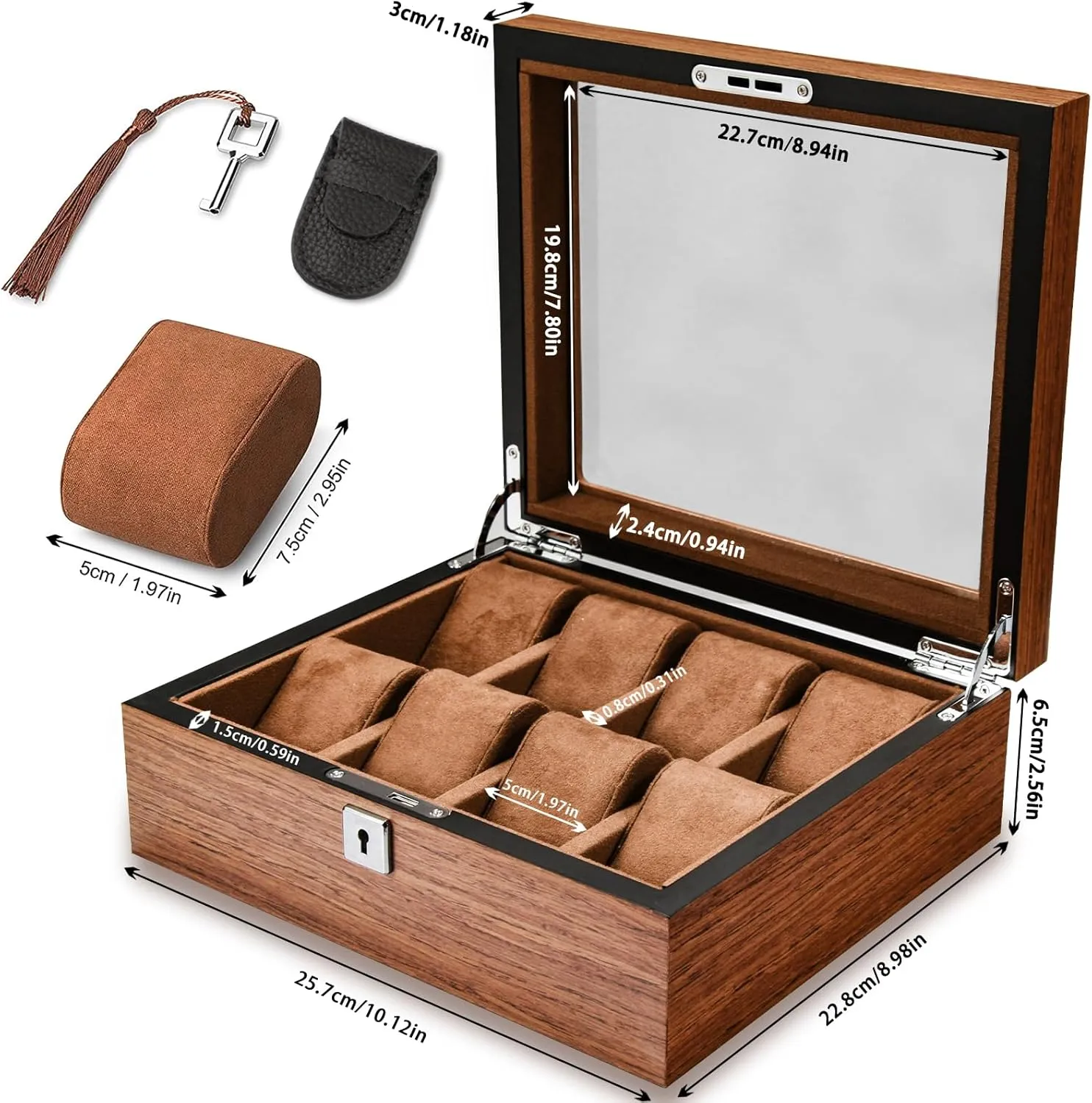 for men, Watches Storage Box with Glass Lid & 8 Removable Velvet Pillow, unfair intrepid pharmacy exclude rotation Premium Watch Case Men Girls Father's Day Gift 8 Slots Wood Watch Box 