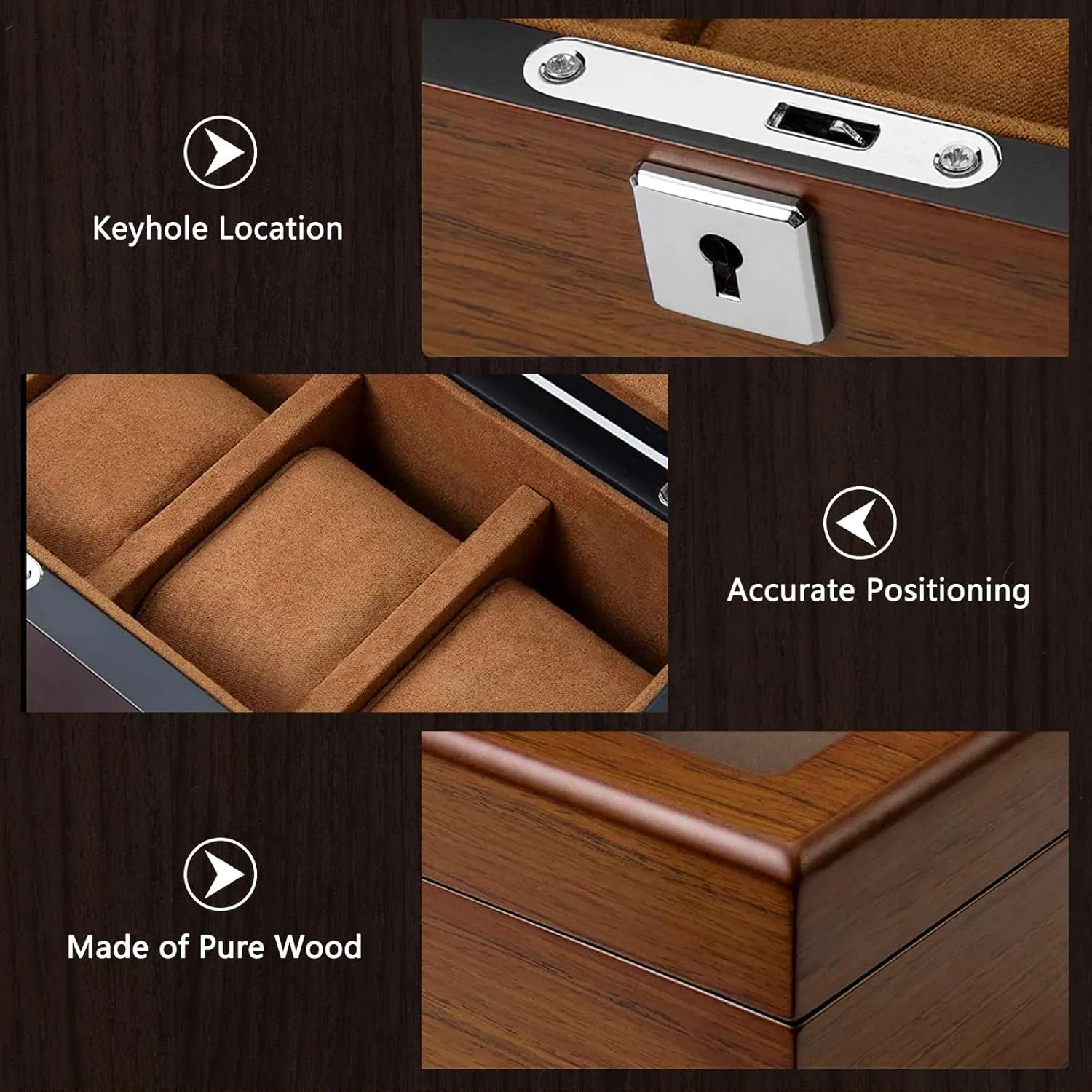 for men, Watches Storage Box with Glass Lid & 8 Removable Velvet Pillow, unfair intrepid pharmacy exclude rotation Premium Watch Case Men Girls Father's Day Gift 8 Slots Wood Watch Box 