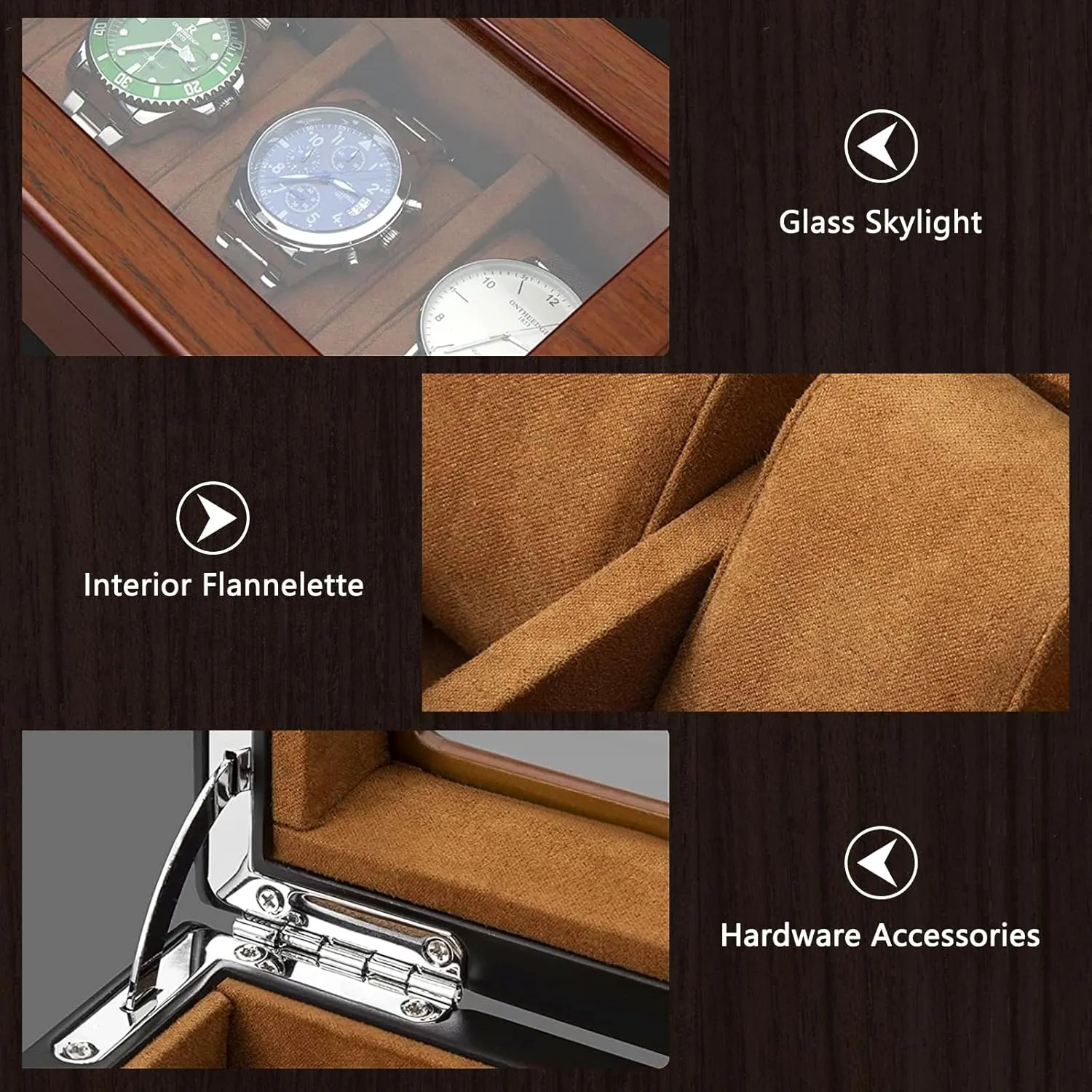 for men, Watches Storage Box with Glass Lid & 8 Removable Velvet Pillow, unfair intrepid pharmacy exclude rotation Premium Watch Case Men Girls Father's Day Gift 8 Slots Wood Watch Box 