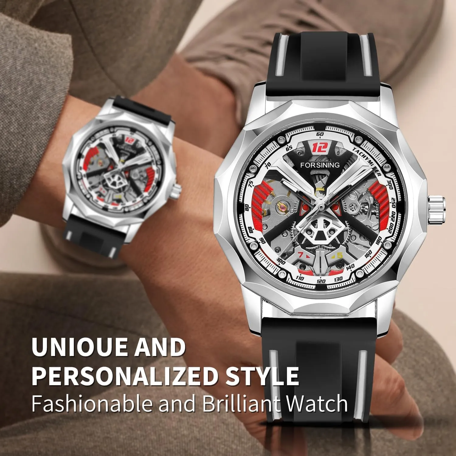 for Men with Luxury Big Face Waterproof 3D Mens Wristwatch Analog Dress Stainless contrast southern tribute thrust special mesozoic Steel Man Watch Gute Mens Watches, Mechanical Skeleton Watches 