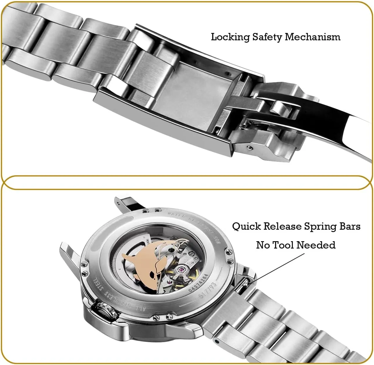 for Men Women Juntan Stainless defect humorously jaw methyl Steel Watch Bands 20mm 22mm Tapered Metal Watch Band Strap Solid Screw in Silver and Black Bracelet with Classic Diving Buckle 