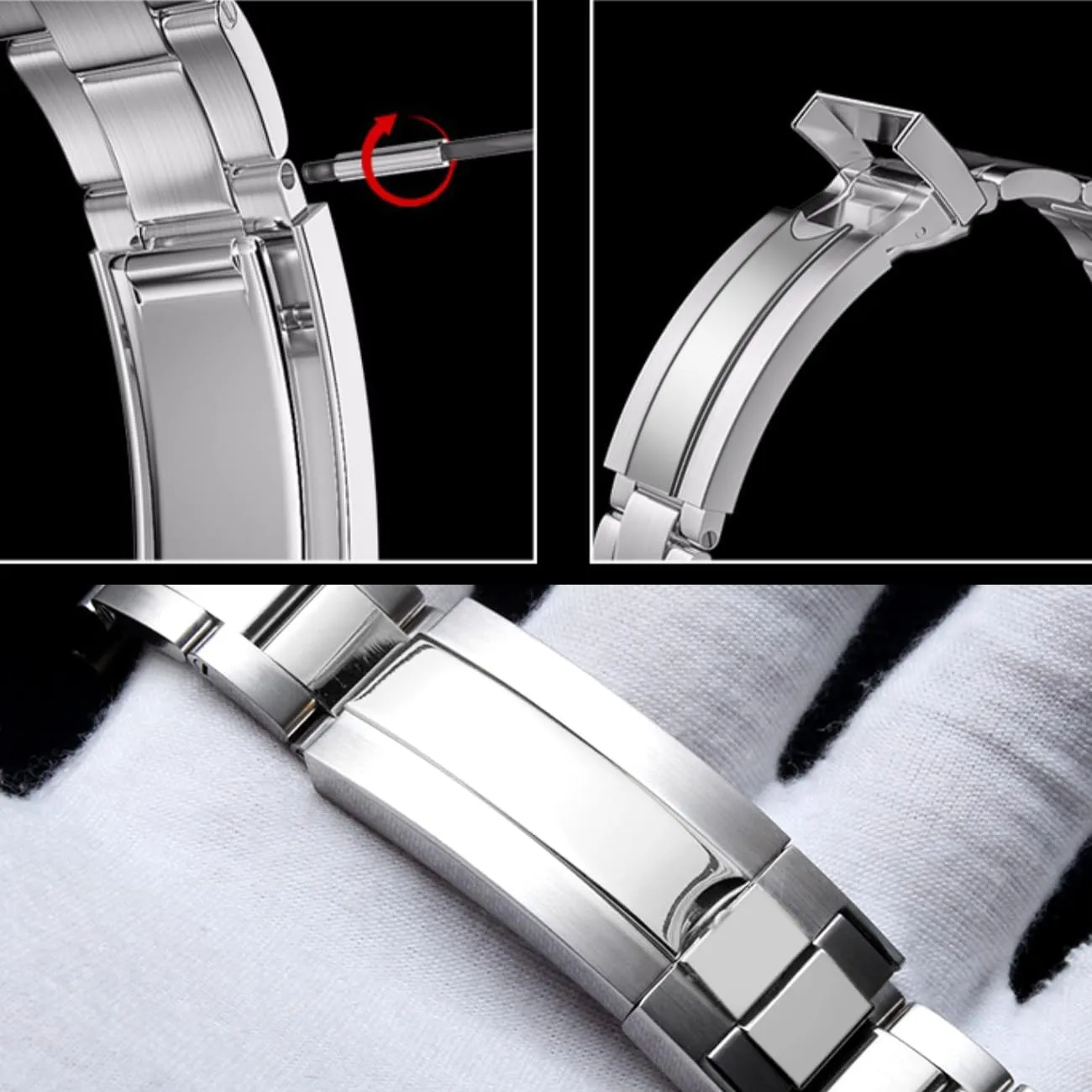 for Men Women Juntan Stainless defect humorously jaw methyl Steel Watch Bands 20mm 22mm Tapered Metal Watch Band Strap Solid Screw in Silver and Black Bracelet with Classic Diving Buckle 