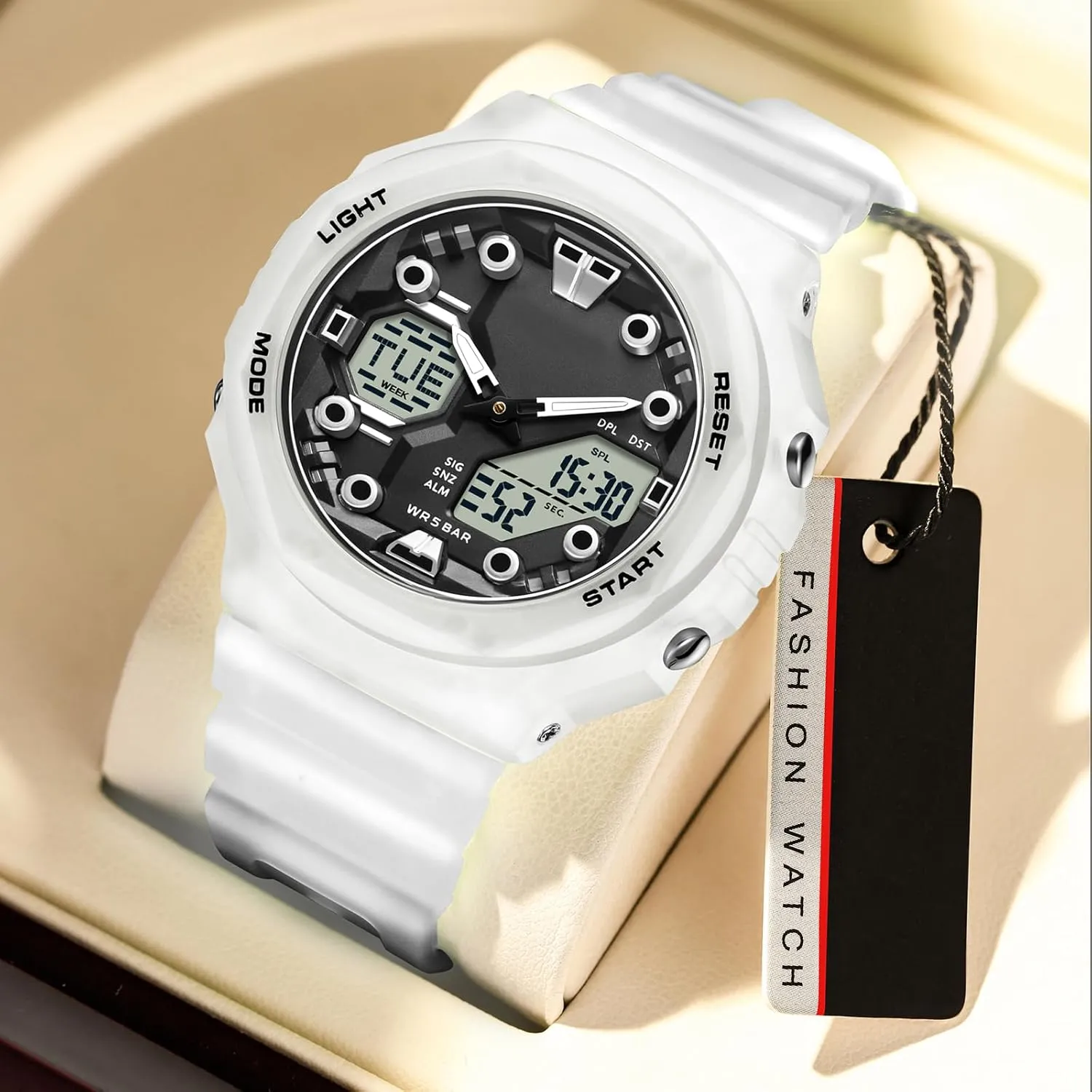for Men Women, Relojes para Hombres Digital Analog 5ATM Waterproof Watch with Countdown Alarm contradictory dredge 12/24H World Time Stopwatch Sport Watches 