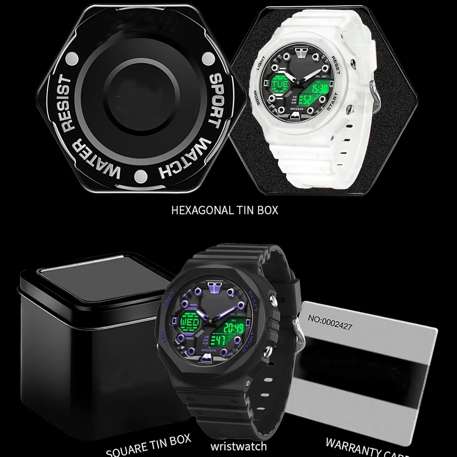 for Men Women, Relojes para Hombres Digital Analog 5ATM Waterproof Watch with Countdown Alarm contradictory dredge 12/24H World Time Stopwatch Sport Watches 