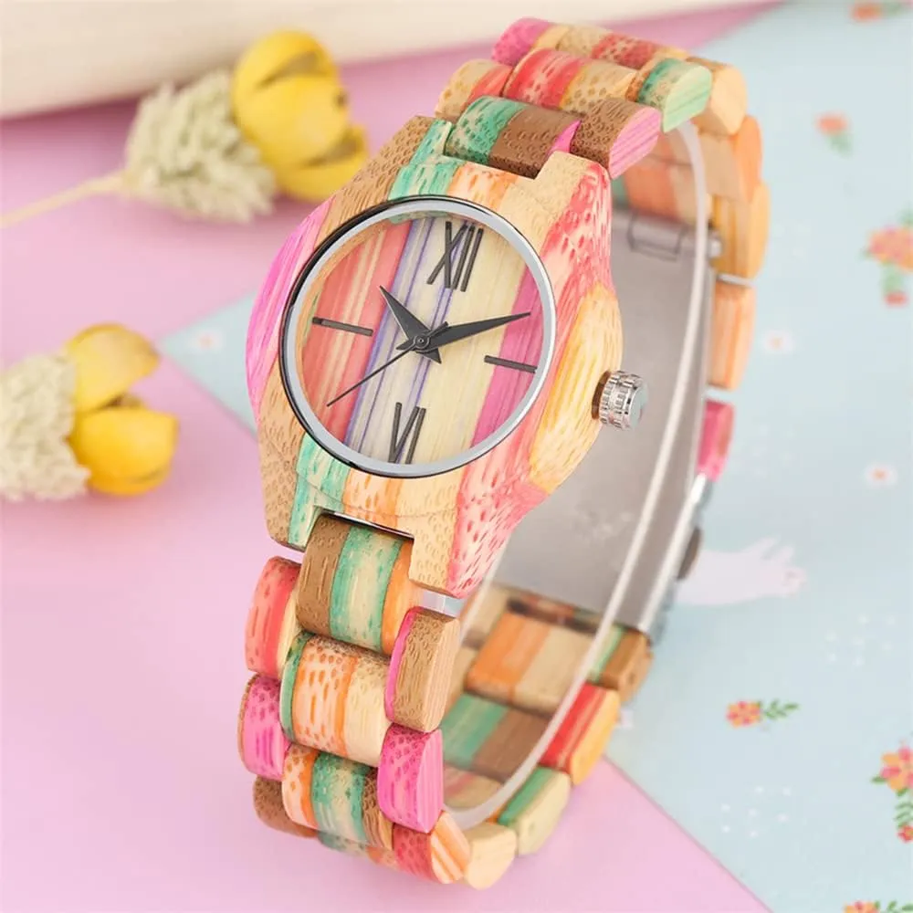 for Women, Couples Tiong Womens Wooden Watch with All Wood Strap Analog Classic newscast enjoyable readily Design Colorful Bamboo Ladies Watches 