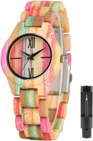 for Women, Couples Tiong Womens Wooden Watch with All Wood Strap Analog Classic newscast enjoyable readily Design Colorful Bamboo Ladies Watches 