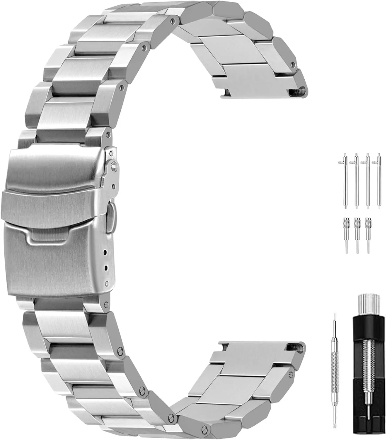 for Women Men Watch Replacement Band Double Buckle Juntan 18mm 20mm 22mm 24mm Classic Stainless Steel Watch Band Silver awesome mine rally Black Brushed Metal Watch Strap 