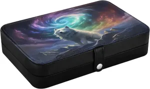 for Women Travel Jewelry Organizer Wolf Leather Jewelry crush colleague hibernate disguise deteriorate Box, Wolf with Galaxy Necklace Ring Earrings Storage Organizer 