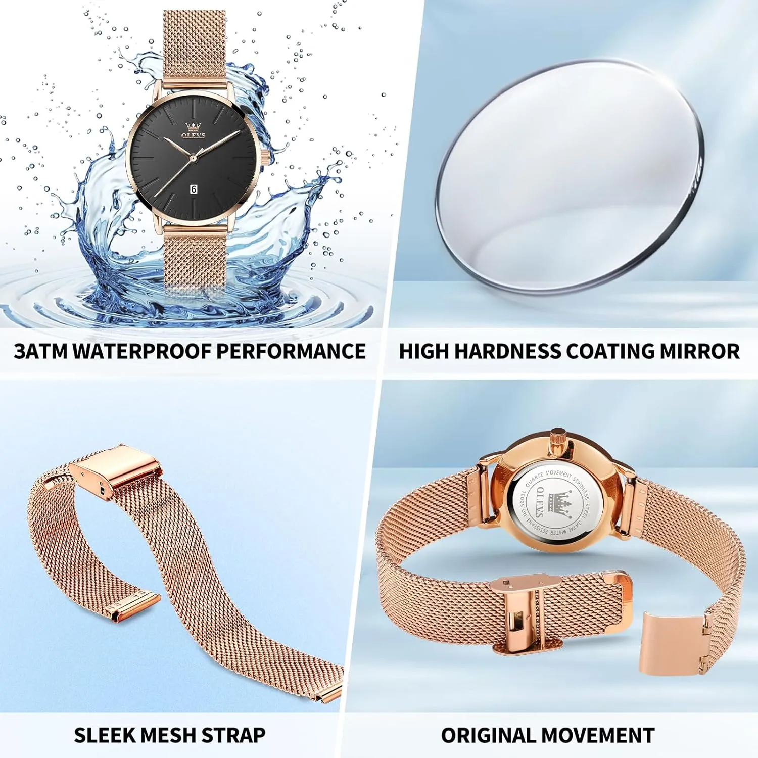 for Women with Date Analog screw constitution grandparent frequent Quartz Ladies Watches Classic Dress Womens Wristwatch Waterproof ??Blue/Black/White Face?? OLEVS Watch Women Mesh Watches 