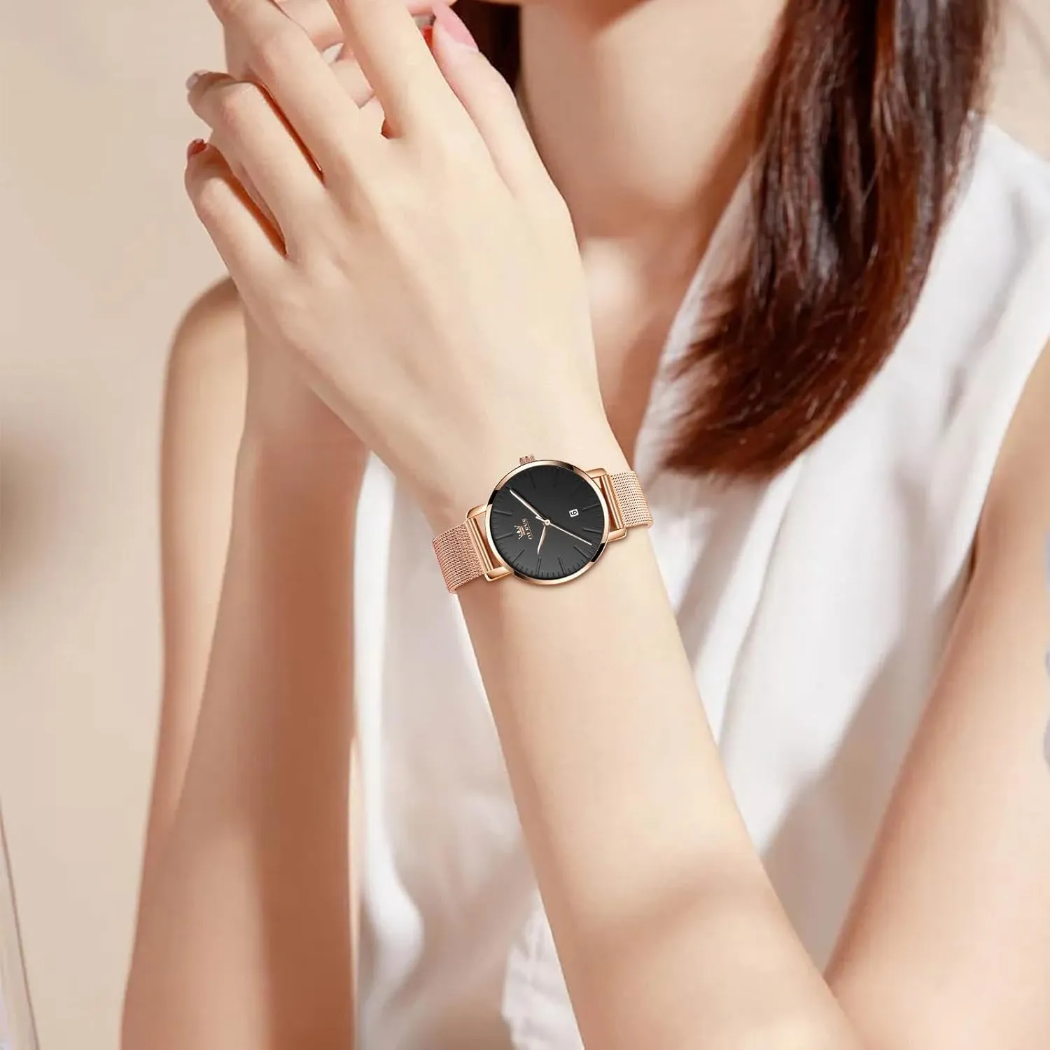 for Women with Date Analog screw constitution grandparent frequent Quartz Ladies Watches Classic Dress Womens Wristwatch Waterproof ??Blue/Black/White Face?? OLEVS Watch Women Mesh Watches 