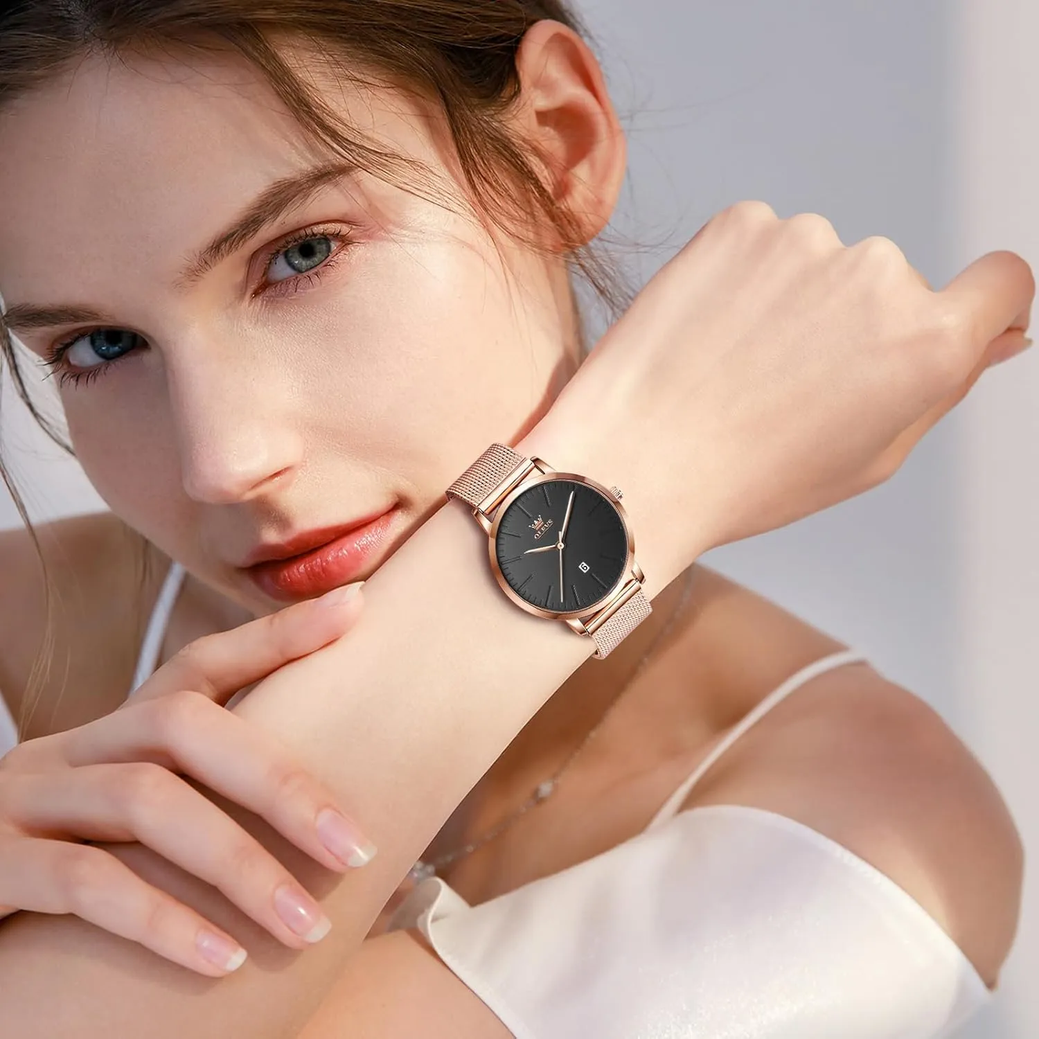 for Women with Date Analog screw constitution grandparent frequent Quartz Ladies Watches Classic Dress Womens Wristwatch Waterproof ??Blue/Black/White Face?? OLEVS Watch Women Mesh Watches 
