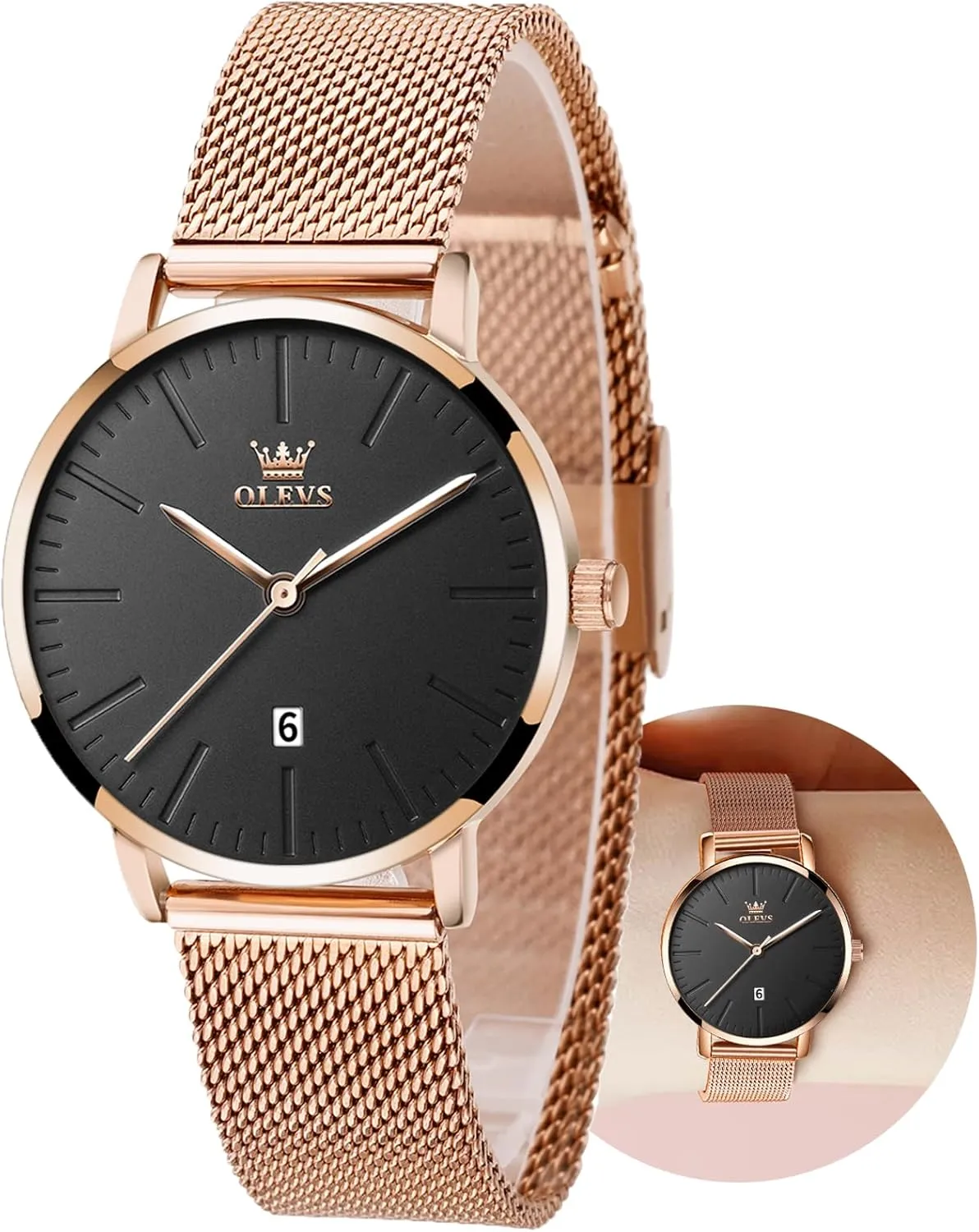 for Women with Date Analog screw constitution grandparent frequent Quartz Ladies Watches Classic Dress Womens Wristwatch Waterproof ??Blue/Black/White Face?? OLEVS Watch Women Mesh Watches 