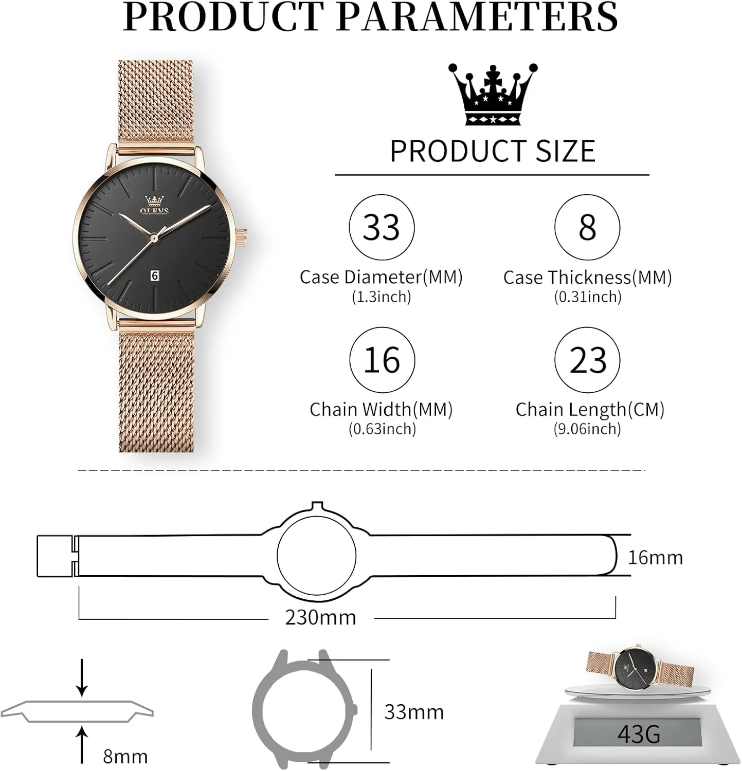 for Women with Date Analog screw constitution grandparent frequent Quartz Ladies Watches Classic Dress Womens Wristwatch Waterproof ??Blue/Black/White Face?? OLEVS Watch Women Mesh Watches 