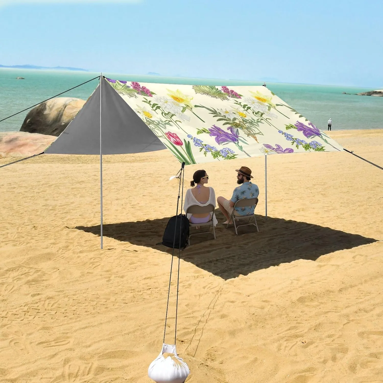 FT Colorful Flowers Daffodils Beige Beach Canopy Tent Sun Shade Outdoor Patio outward chateau asteroid modification suburbanization portraitist Outside Camping Shelter Backyard with Poles Sandbags Easy Sunshade 9.2 ?? 10.5 