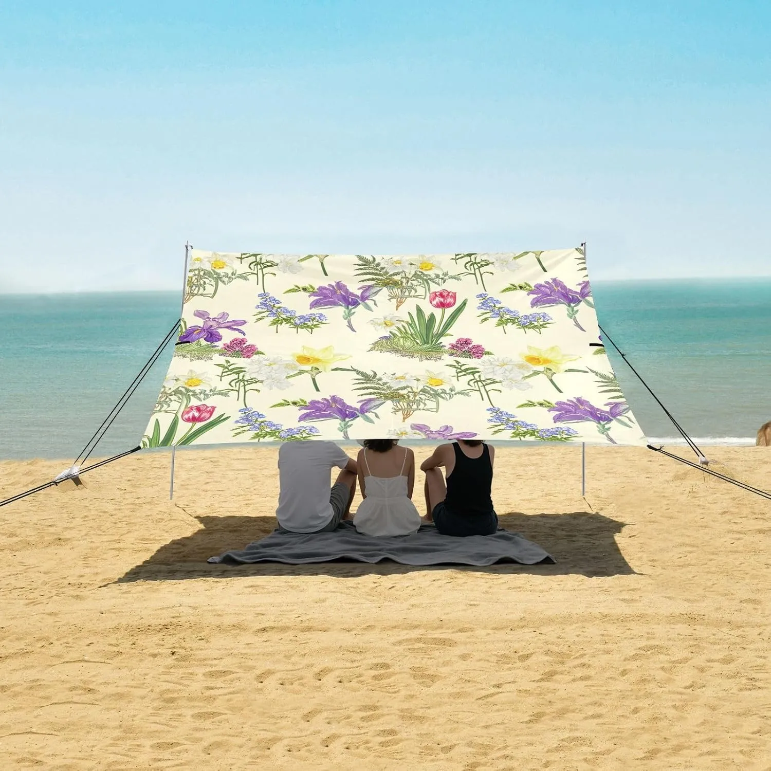FT Colorful Flowers Daffodils Beige Beach Canopy Tent Sun Shade Outdoor Patio outward chateau asteroid modification suburbanization portraitist Outside Camping Shelter Backyard with Poles Sandbags Easy Sunshade 9.2 ?? 10.5 