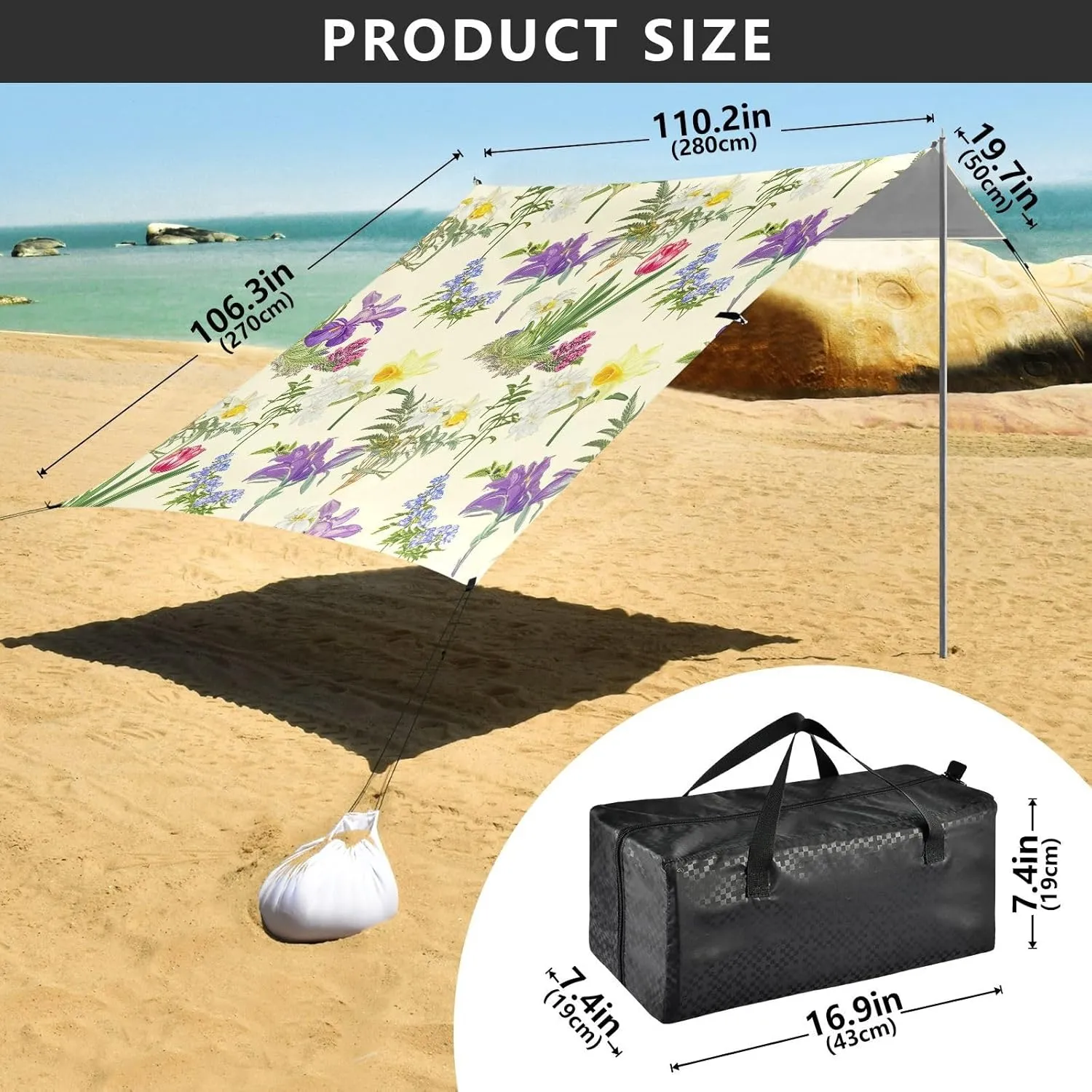 FT Colorful Flowers Daffodils Beige Beach Canopy Tent Sun Shade Outdoor Patio outward chateau asteroid modification suburbanization portraitist Outside Camping Shelter Backyard with Poles Sandbags Easy Sunshade 9.2 ?? 10.5 